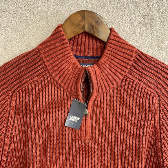 NEW Lands' End Drifter Men's M Half-Zip Pullover Sweater Red 100% Cotton -86 - Picture 12 of 13